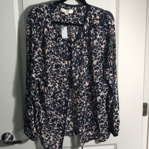 Maroon, navy blue, and cream, button down top - Picture 1 of 3